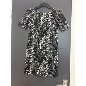 Bongo Womens Black White Snakeskin Print Short Sleeve V-Back Sheath Dress Large